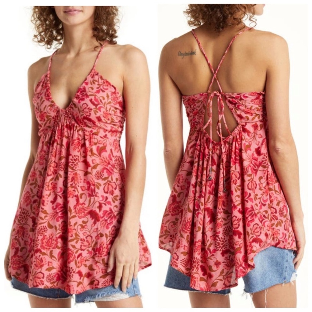 Free People New PIXIE PRINTED TUNIC IN PINK Size: US S